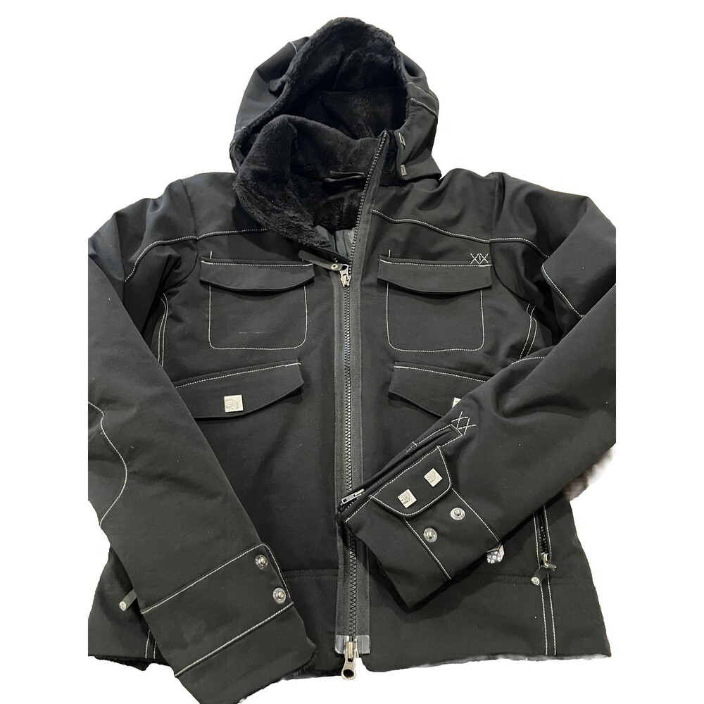 Mountain Hardwear Moto Style Coat Hooded Women's Size Small Black Full Zip View 2